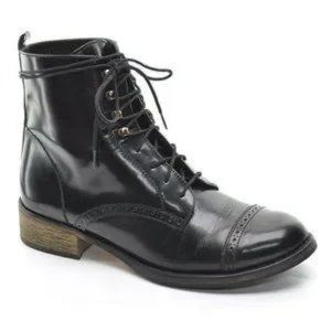 *Womens Maje Babette Black Leather Lace-Up Combat Booties 36 US/6